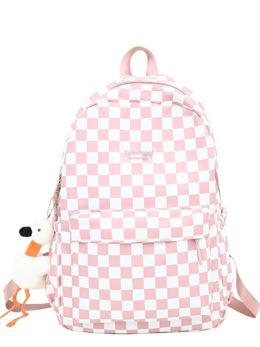 Pink Checkerboard Backpack - Fashion Bag